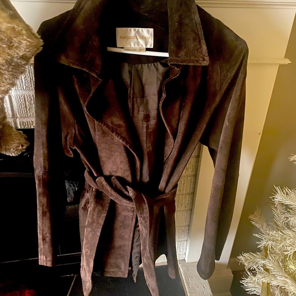 COPY - Brown suede jacket with tie around waist belt